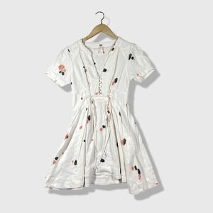 Free People Mini Dress Womens 2 White Berry Floral Corset Waist Boho Cottagecore